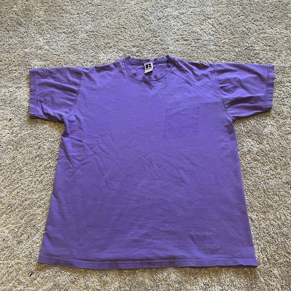 Vintage 90s Russell Athletic Pocket T Shirt Ghost Pocket Men's‎ Large Faded Purp
